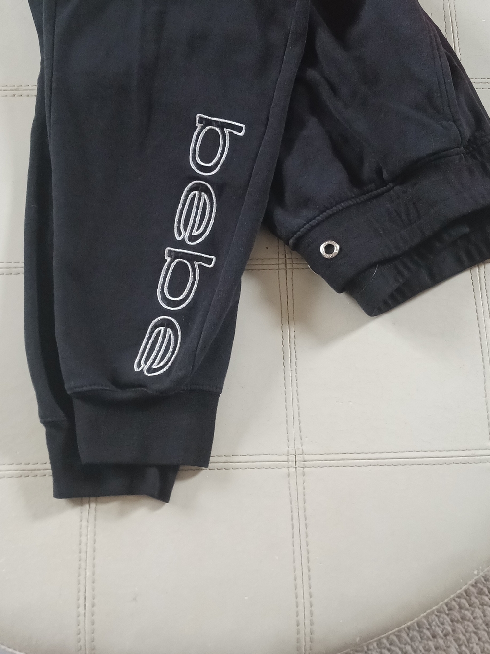 bebe Black Sweatpants with White Side Logo Embroidery